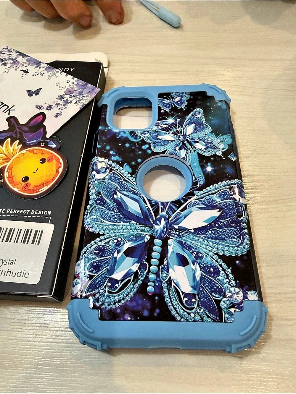 Miqa iPhone 11 6.1 inch Blue Crystal Butterfly Case Blue Butterfly Phone Case